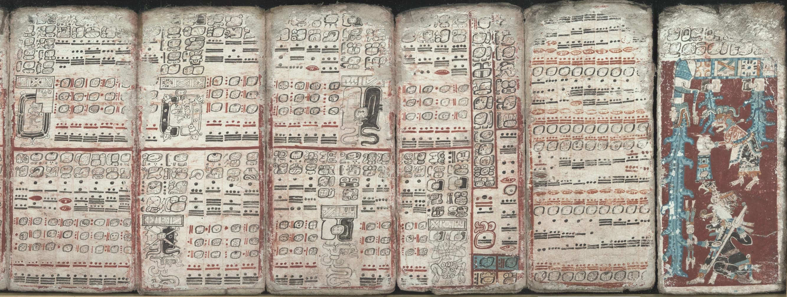 Six sheets of the Dresden Codex (pp. 55-59, 74) depicting eclipses, multiplication tables and the flood